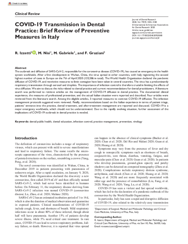 (PDF) COVID-19 Transmission in Dental Practice: Brief Review of ...
