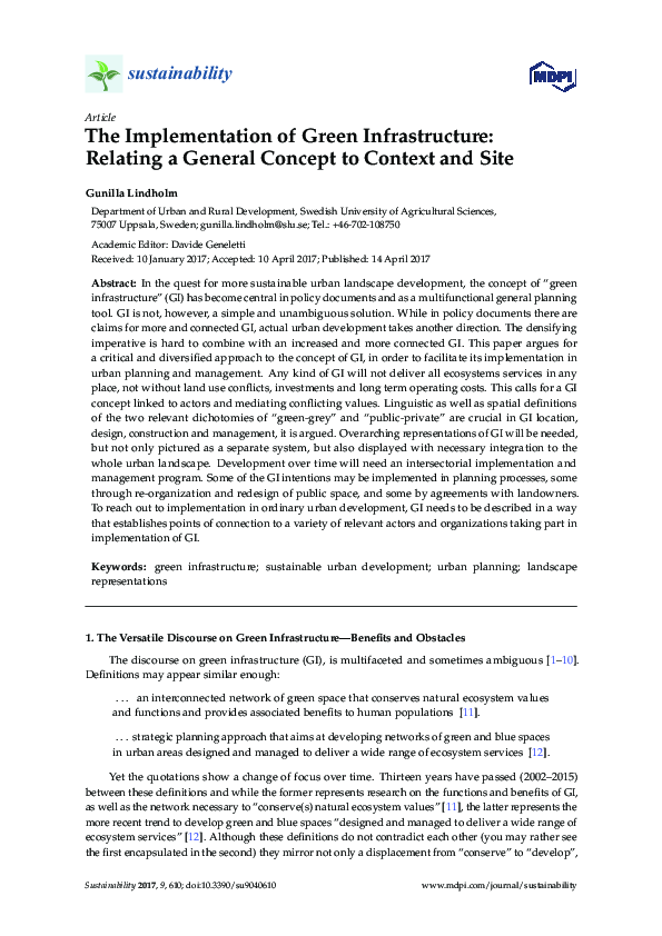 (PDF) The Implementation of Green Infrastructure: Relating a General ...
