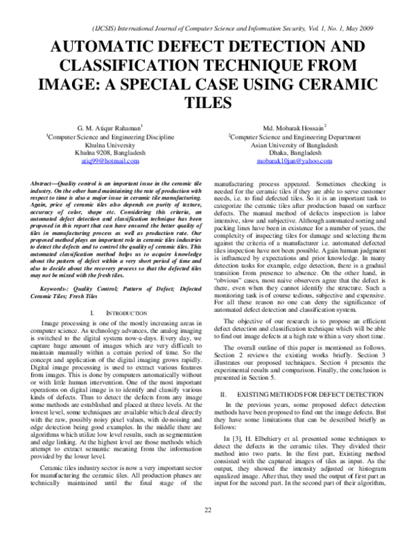 (PDF) Automatic Defect Detection and Classification Technique from ...