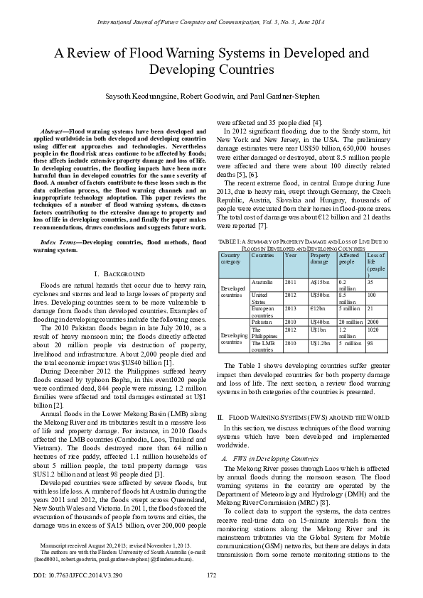 (PDF) A Review of Flood Warning Systems in Developed and Developing ...