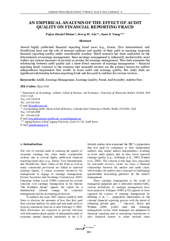 (PDF) An Empirical Analysis of the Effect of Audit Quality on Financial ...