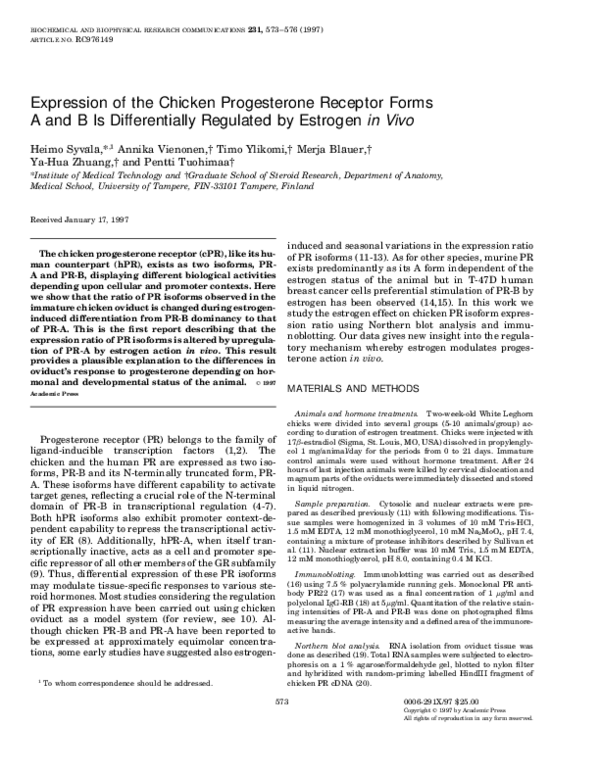 (PDF) Expression of the Chicken Progesterone Receptor Forms A and B Is ...