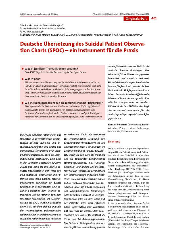 (PDF) Deutsche Übersetzung des Suicidal Patient Observation Charts ...