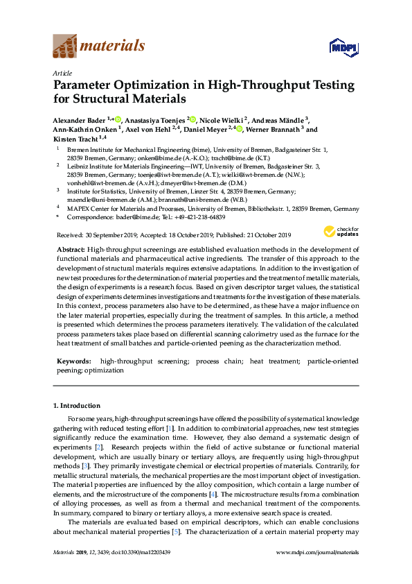 (PDF) Parameter Optimization in High-Throughput Testing for Structural ...