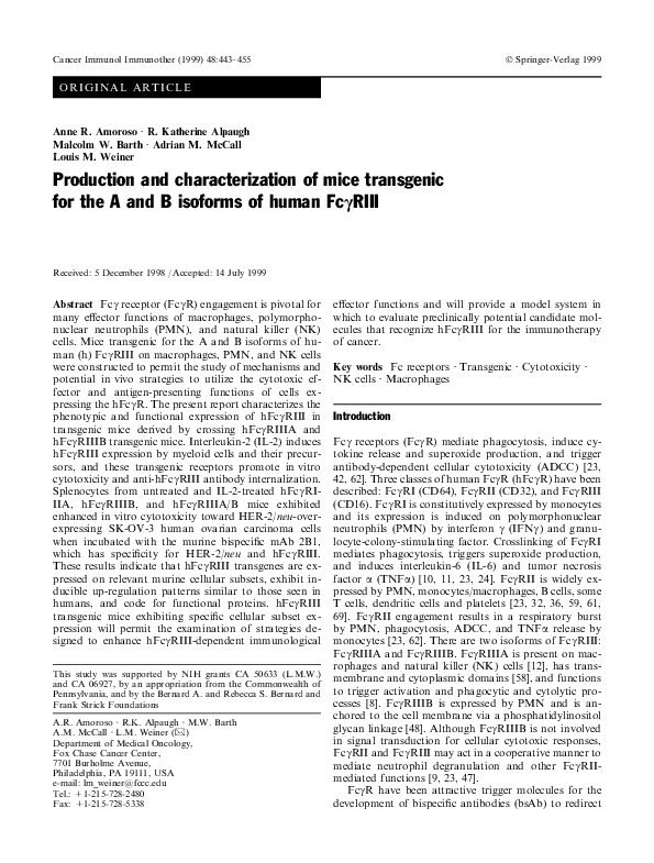(PDF) Production and characterization of mice transgenic for the A and ...