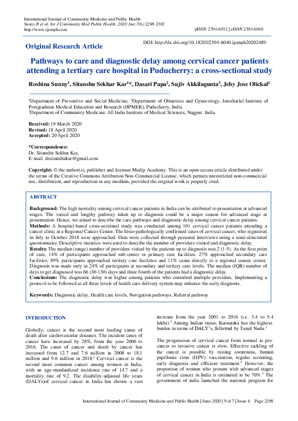 (PDF) Pathways to care and diagnostic delay among cervical cancer ...