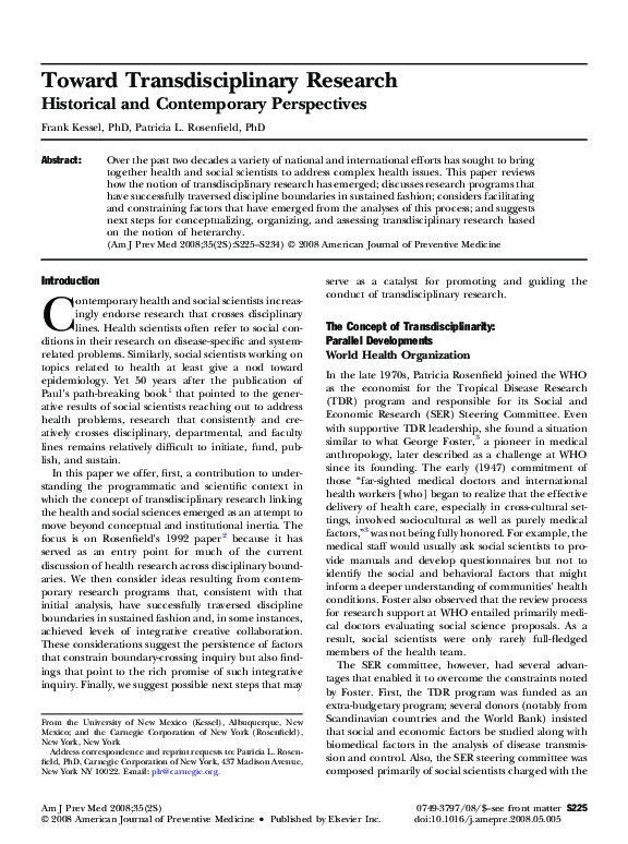 (PDF) Toward Transdisciplinary Research