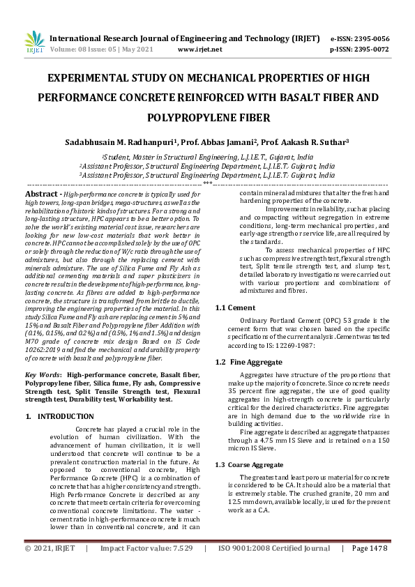 (PDF) IRJET -EXPERIMENTAL STUDY ON MECHANICAL PROPERTIES OF HIGH ...