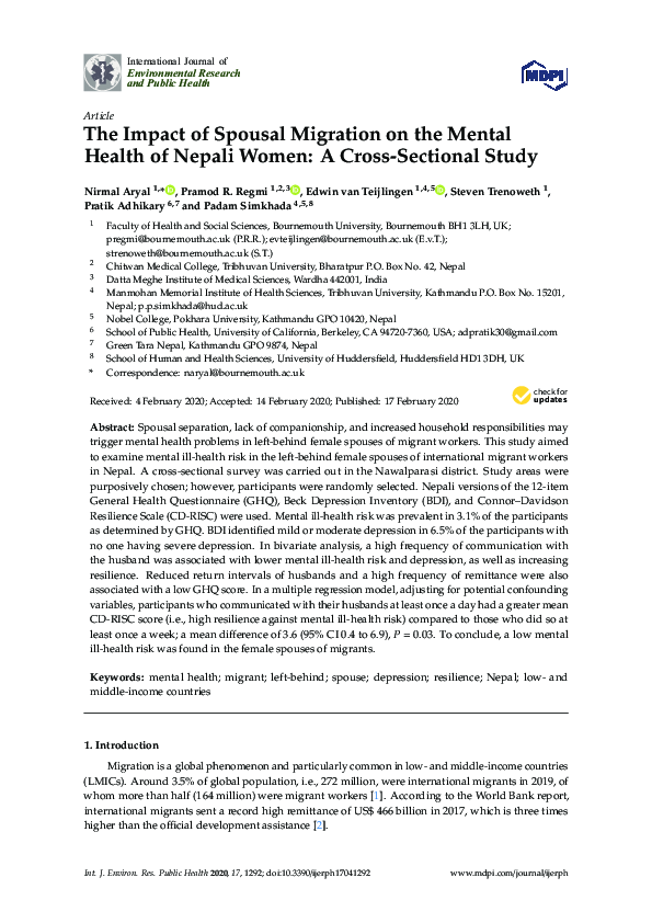 (PDF) The Impact of Spousal Migration on the Mental Health of Nepali ...