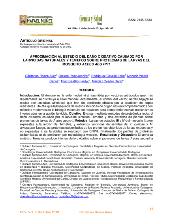 (PDF) Aproximación al estudio del daño oxidativo causado por larvicidas ...