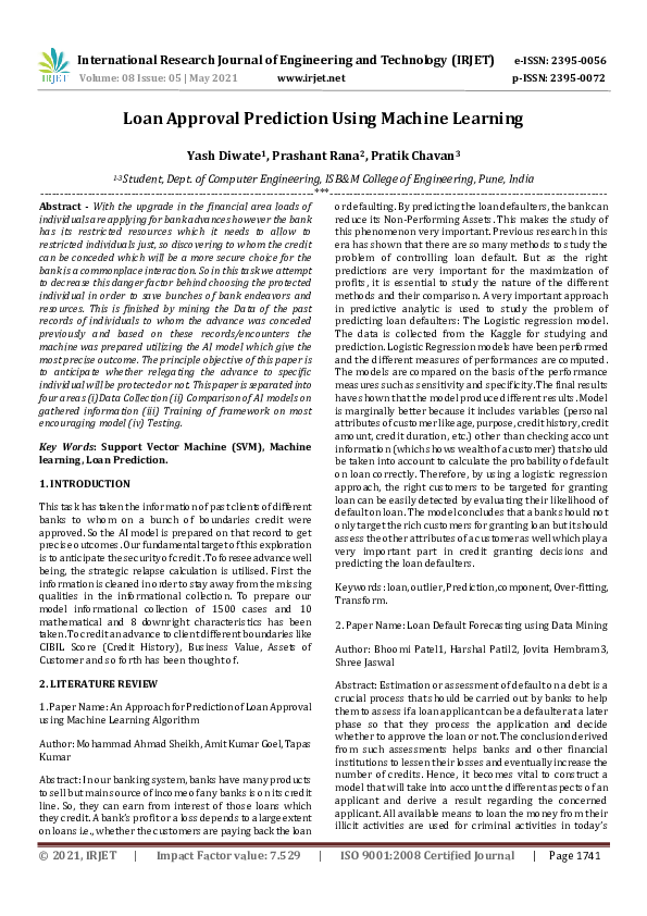 (PDF) IRJET- Loan Approval Prediction Using Machine Learning