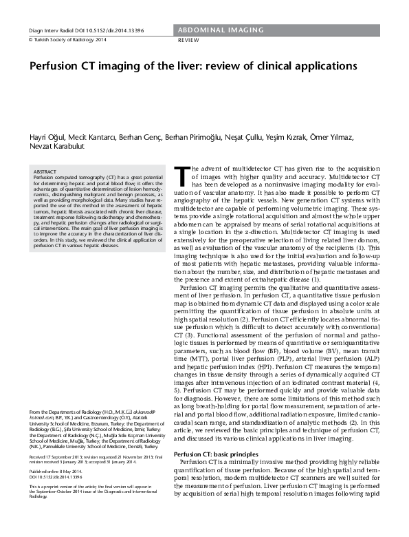 (PDF) Perfusion CT imaging of the liver: review of clinical applications