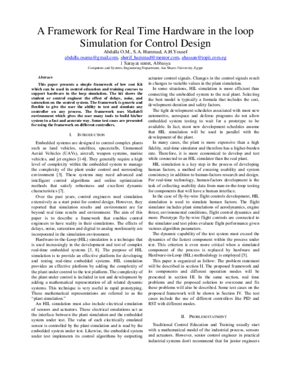(PDF) A Framework for Real Time Hardware in the loop Simulation for