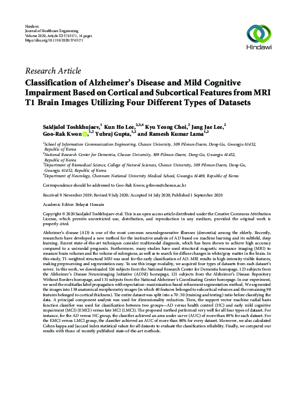 (PDF) Classification of Alzheimer's disease and mild cognitive ...