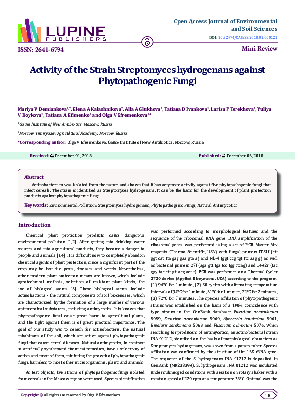 (PDF) Activity of the Strain Streptomyces hydrogenans against ...