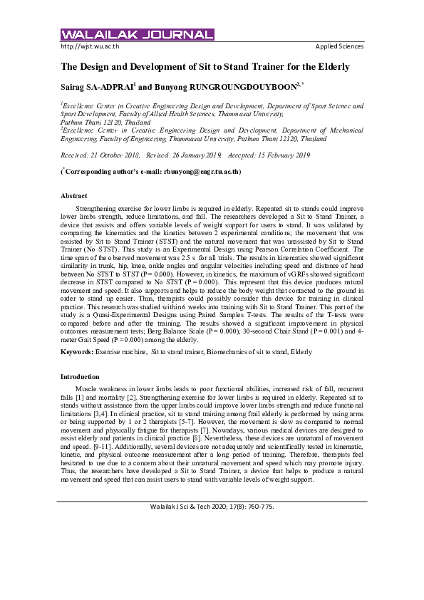 (PDF) The Design and Development of Sit to Stand Trainer for the Elderly