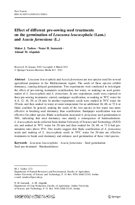 (PDF) Effect of different pre-sowing seed treatments on the germination ...