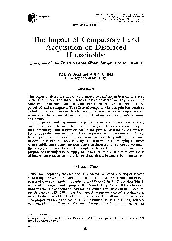 (PDF) The impact of compulsory land acquisition on displaced households