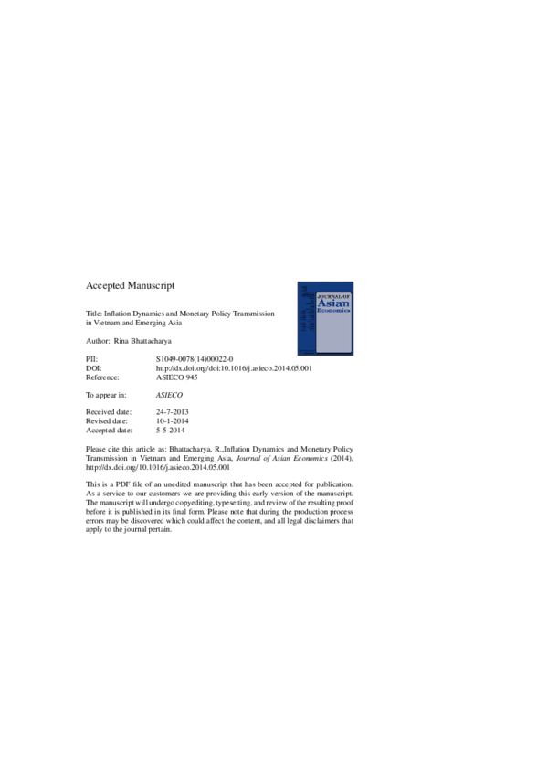 (PDF) Inflation dynamics and monetary policy transmission in Vietnam ...