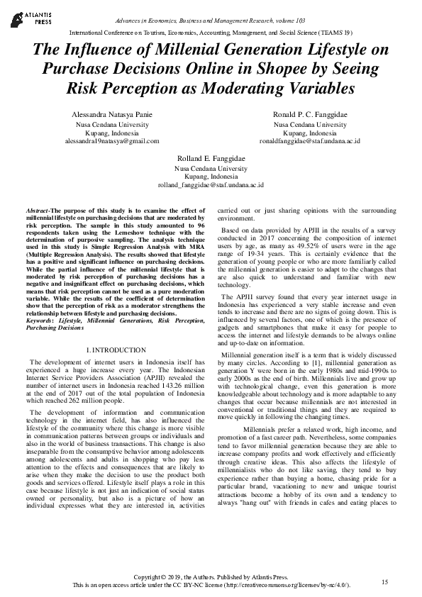 (PDF) The Influence of Millenial Generation Lifestyle on Purchase ...