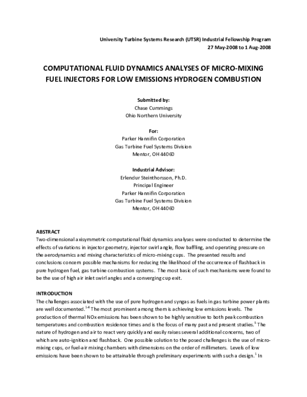 (PDF) Micro Mixing Fuel Injectors for Low Emissions Hydrogen Combustion