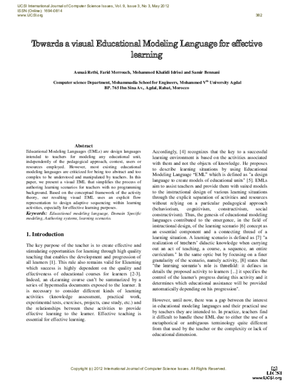(PDF) Towards a visual Educational Modeling Language for effective learning