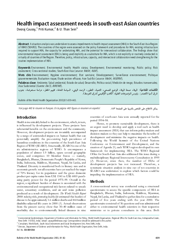 (PDF) Health impact assessment needs in south-east Asian countries