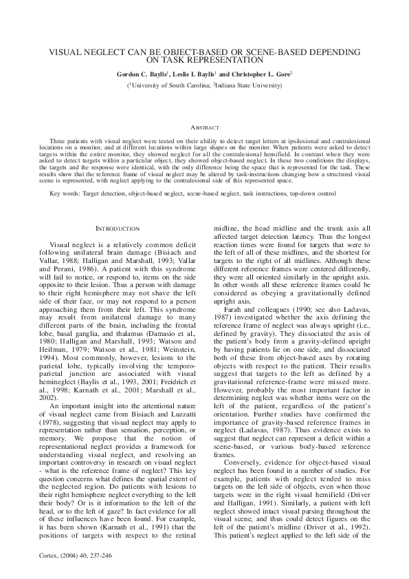 (PDF) Visual Neglect can be Object-Based or Scene-Based Depending on ...