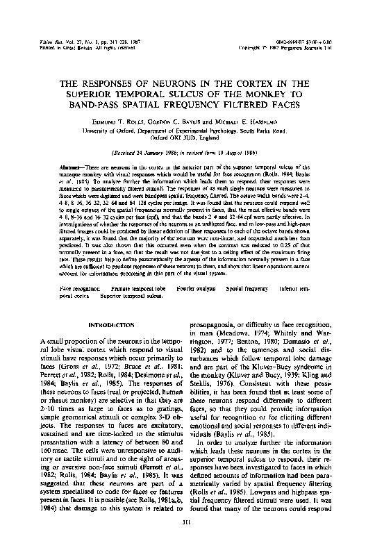 (PDF) The responses of neurons in the cortex in the superior temporal ...