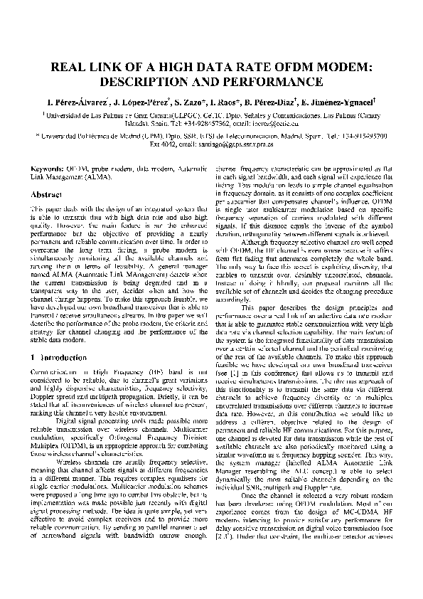 (PDF) Real link of a high data rate OFDM modem: description and performance