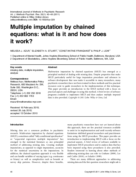 (PDF) Multiple imputation by chained equations: what is it and how does ...