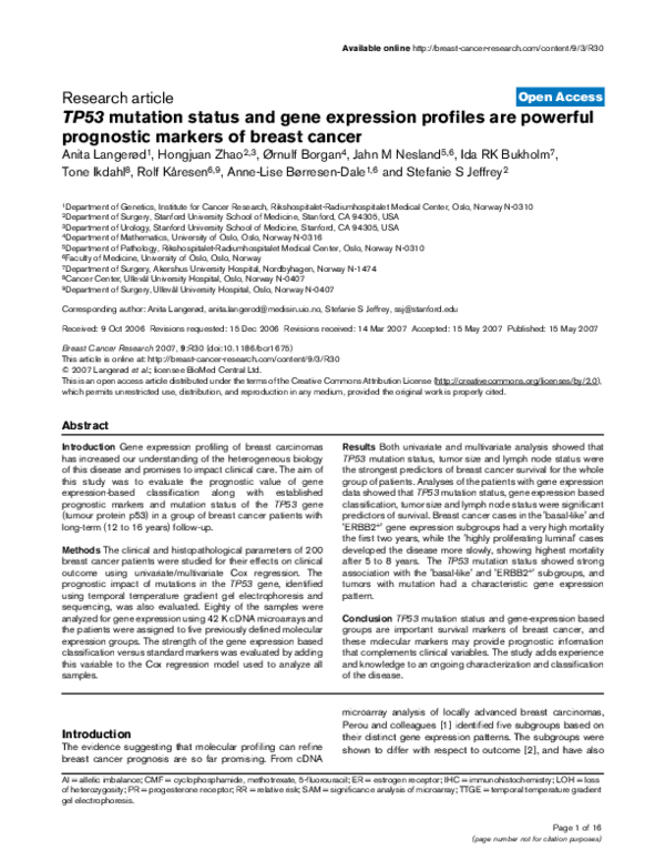 (PDF) TP53 mutation status and gene expression profiles are powerful ...