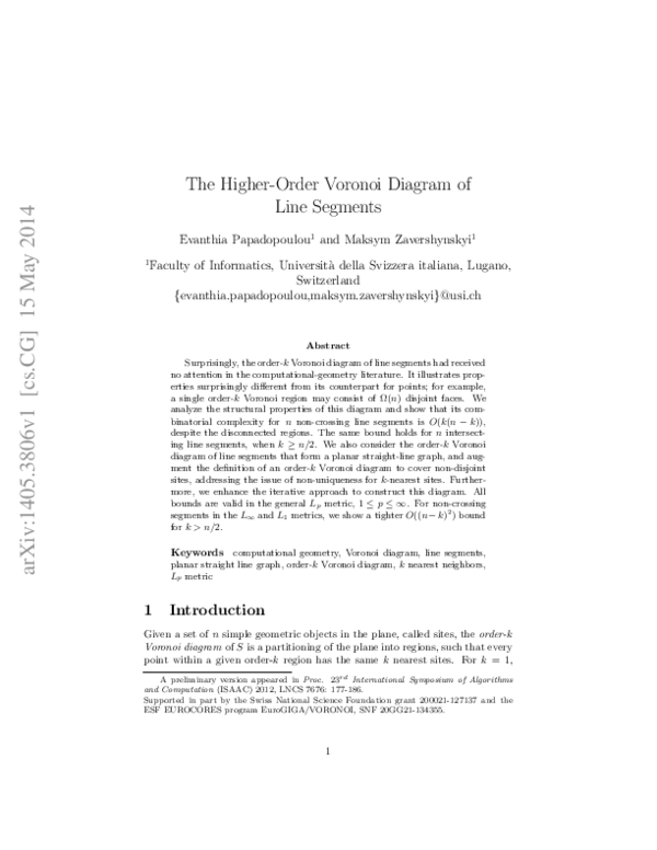 (PDF) The Higher-Order Voronoi Diagram of Line Segments