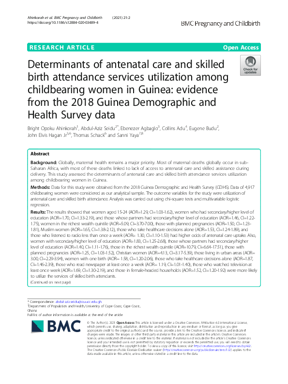 (PDF) Determinants of antenatal care and skilled birth attendance ...