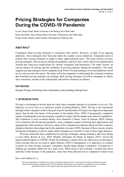 (PDF) Pricing Strategies for Companies During the COVID-19 Pandemic