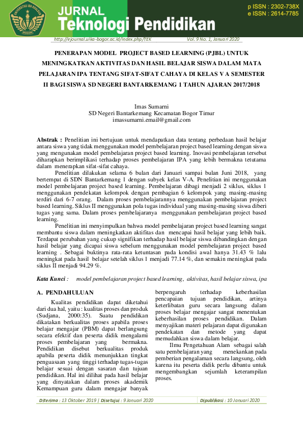 (PDF) Penerapan Model Project Based Learning (PJBL) Untuk Meningkatkan ...