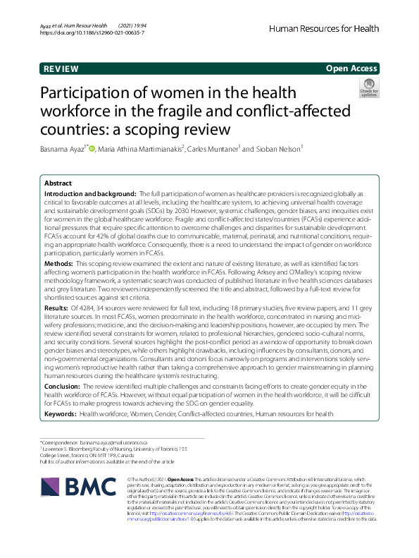 (PDF) Participation of women in the health workforce in the fragile and ...