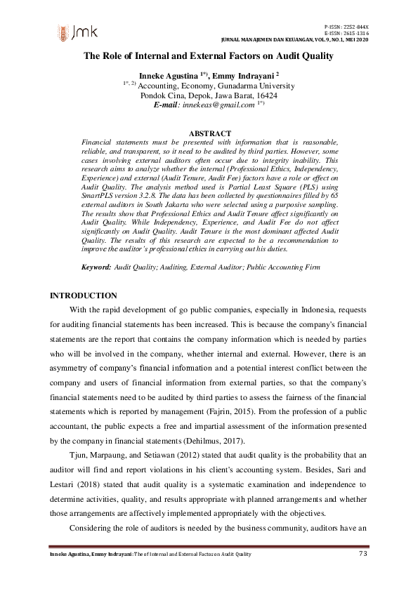 (PDF) The Role Of Internal And External Factors On Audit Quality