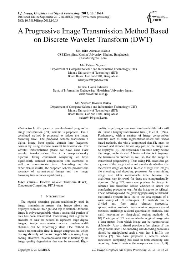 (PDF) A Progressive Image Transmission Method Based on Discrete Wavelet ...