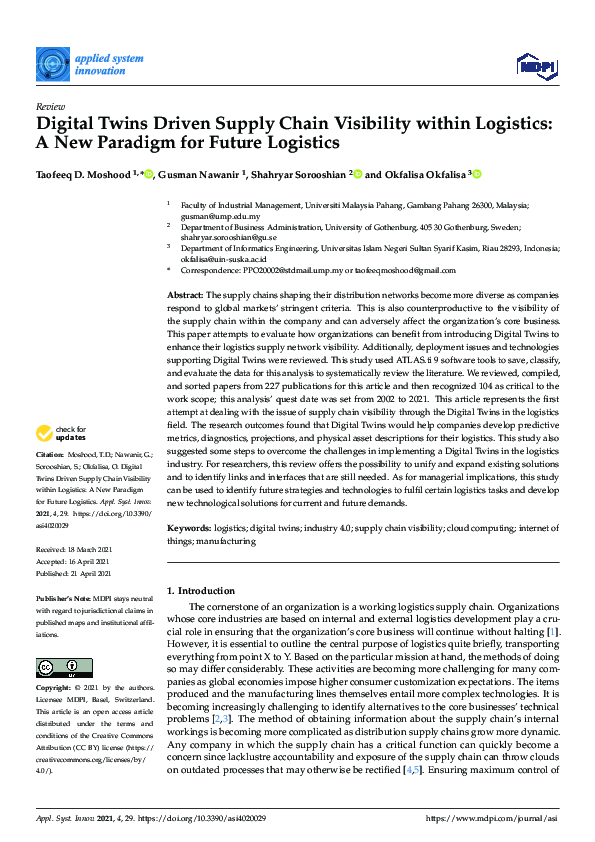 (PDF) Digital Twins Driven Supply Chain Visibility within Logistics: A ...