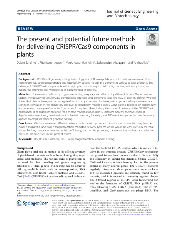 (PDF) The present and potential future methods for delivering CRISPR ...