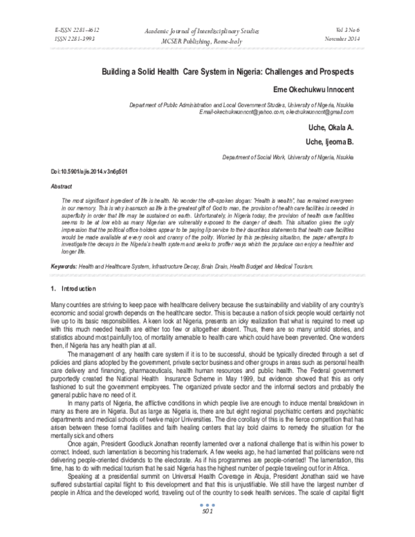 (PDF) Building a Solid Health Care System in Nigeria: Challenges and ...