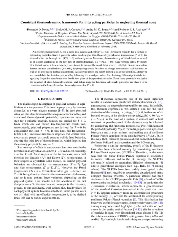 (PDF) Consistent thermodynamic framework for interacting particles by ...