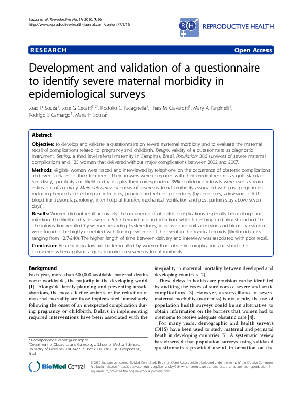 (PDF) Development and validation of a questionnaire to identify severe ...