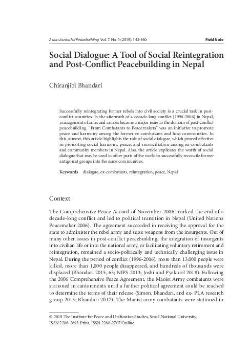 (PDF) Social Dialogue: A Tool of Social Reintegration and Post-Conflict ...