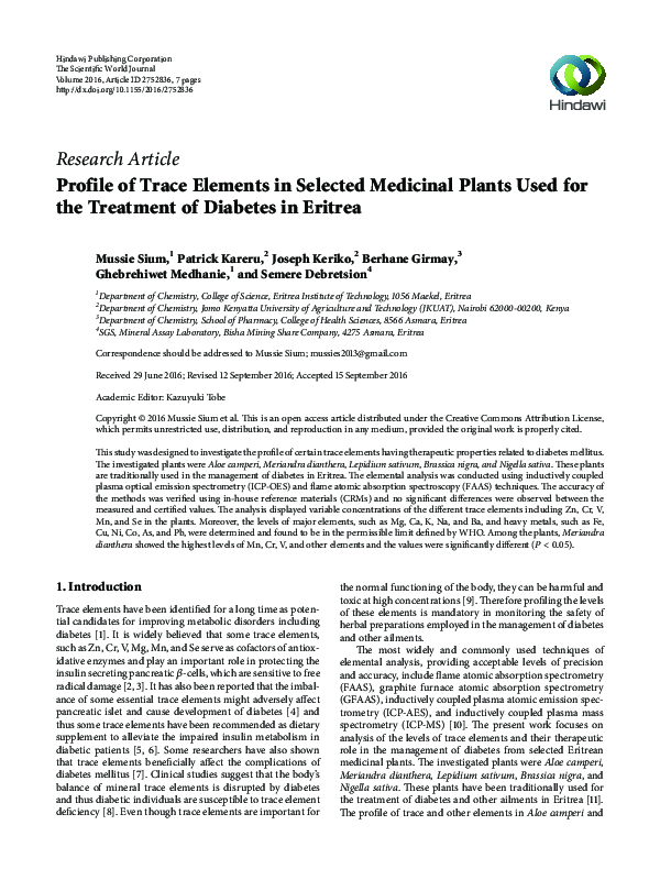 (PDF) Profile of Trace Elements in Selected Medicinal Plants Used for ...