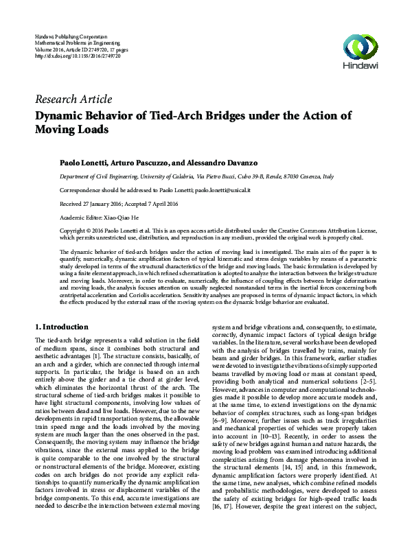 (PDF) Dynamic Behavior of Tied-Arch Bridges under the Action of Moving ...