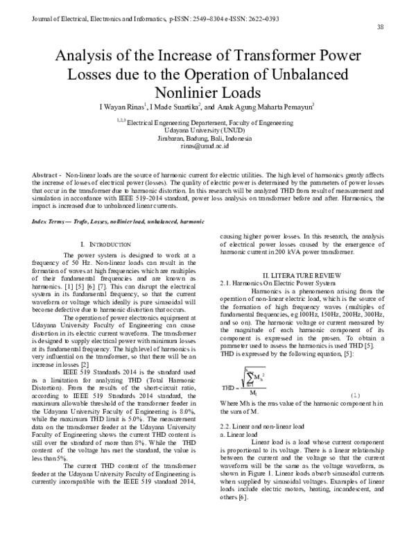 (PDF) Analysis of the Increase of Transformer Power Losses due to the ...