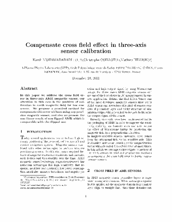 (PDF) New Compensation Method for CrossAxis Effect for ThreeAxis AMR Sensors Christophe