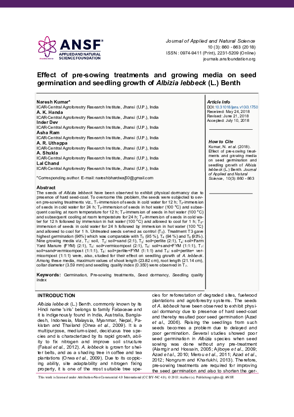 (PDF) Effect of pre-sowing treatments and growing media on seed ...